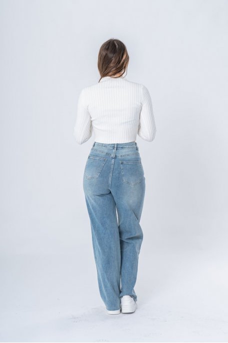 Jean large wide leg bleu - vue de dos look entier