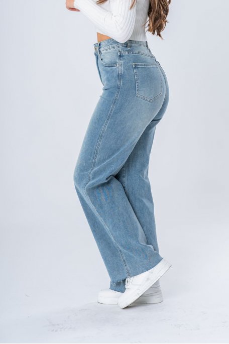 Jean large wide leg bleu - vue de profil détail