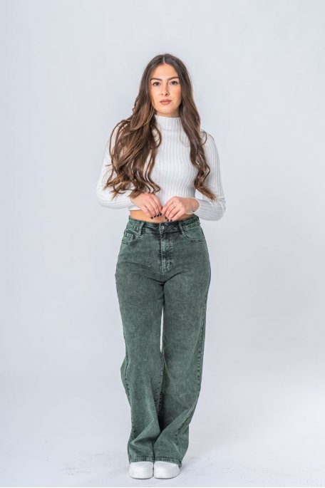 Jean foncé retro wide leg vert - vue de face look entier