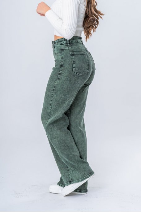 Jean foncé retro wide leg vert - vue de profil détail