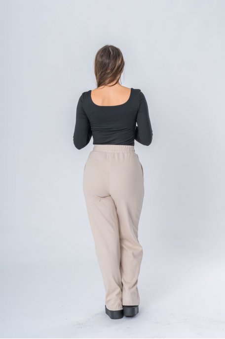 Pantalon de jogging droit nervuré beige - vue de dos look entier