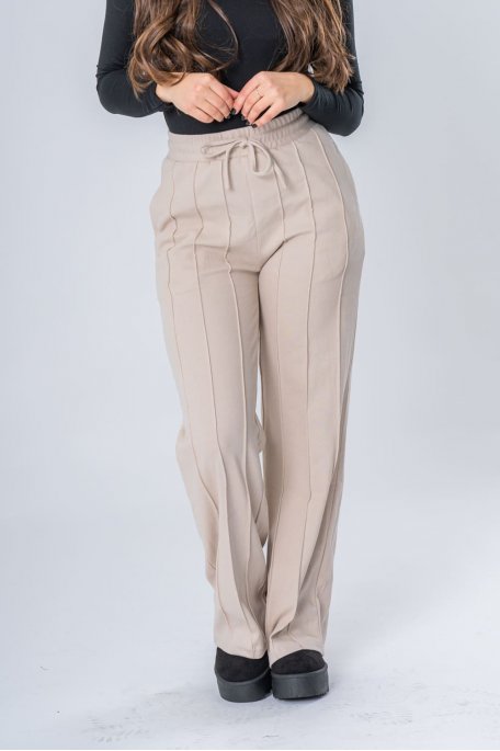 Pantalon de jogging droit nervuré beige - vue de face détail