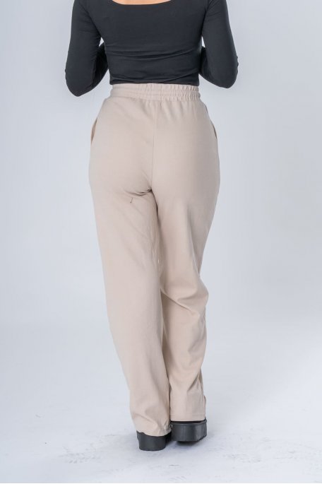 Pantalon de jogging droit nervuré beige - vue de dos détail