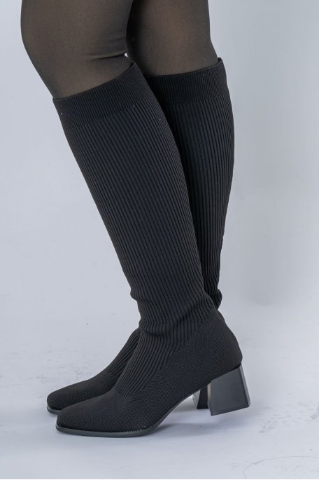 Bottes chaussettes montante noir - vue de profil