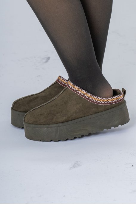 Khaki platform mules