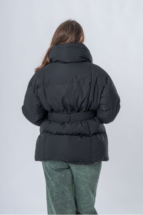 Doudoune courte matelassee avec ceinture amovible noir Cinelle Paris mode femme tendance
