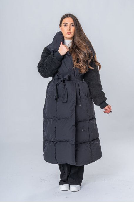 Veste sans manche mi-longue fausse fourrure noire - Cinelle Paris, mode  femme tendance