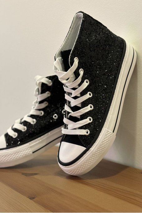 Black glitter platform high-top sneakers