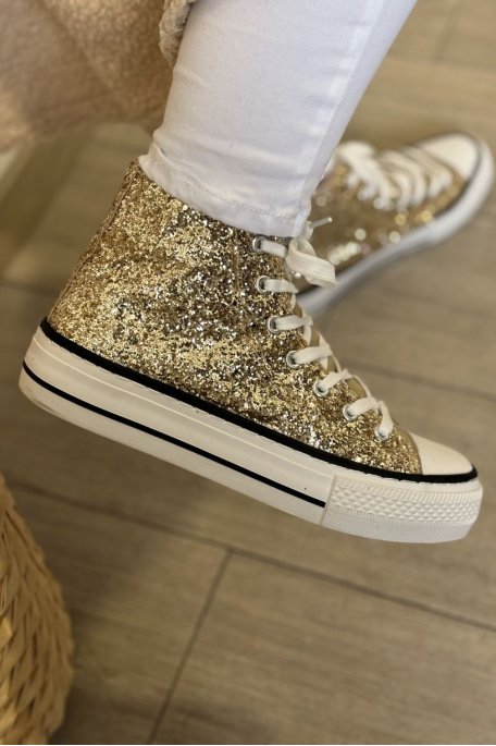Gold glitter high top sneakers on sale