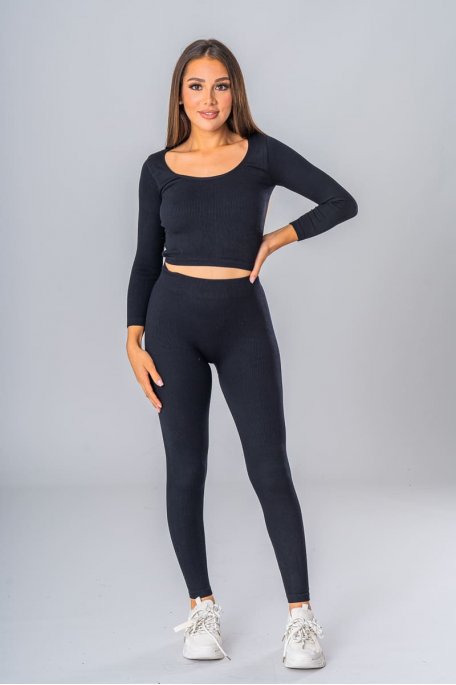 Set aus eng anliegendem Top und Skinny Leggings schwarz