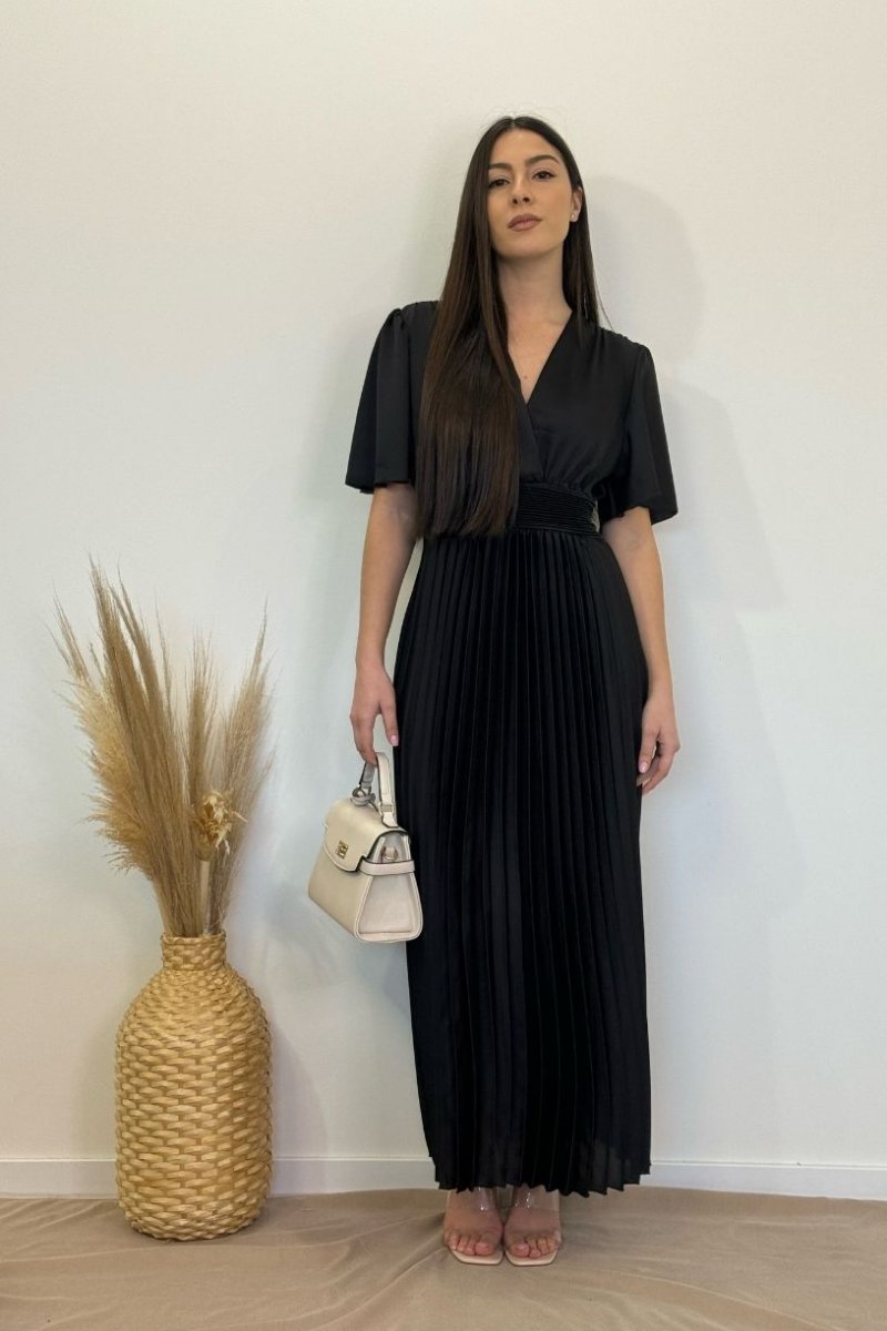 Robe longue noire plissée clearance