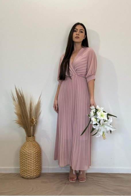 Pink pleated long dress