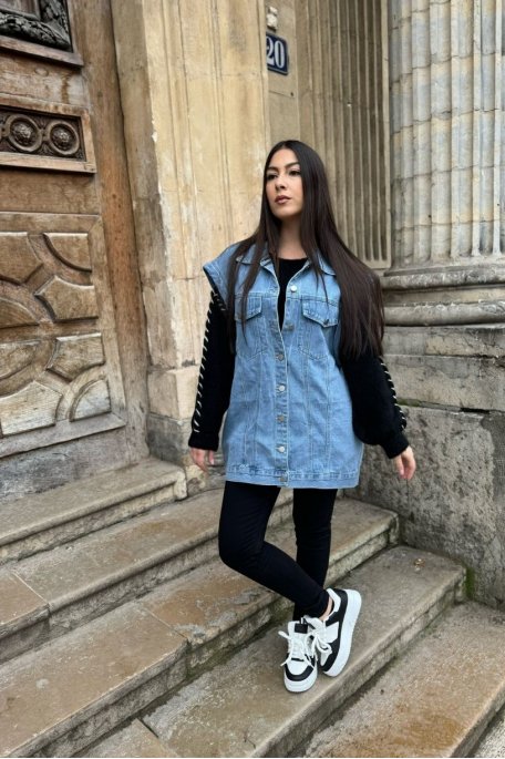 Veste en jean oversize sans manches bleu