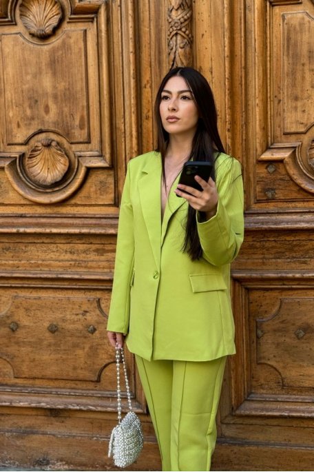 Green straight-cut blazer jacket