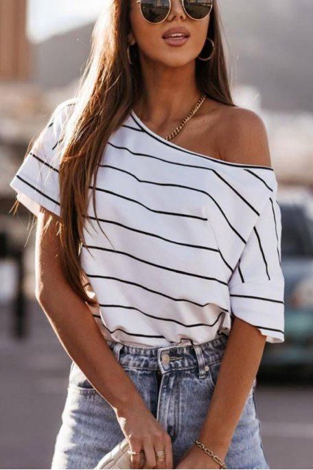 Large white striped tee-shirt