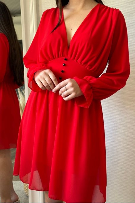 Kurzes fließendes Kleid mit V-Ausschnitt rot