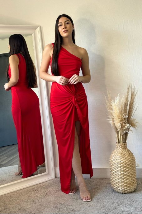 Asymmetrical one-shoulder dress with draped effect in red