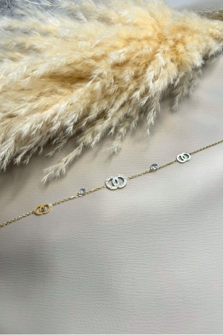 Stainless steel gold anklet with rhinestone rings