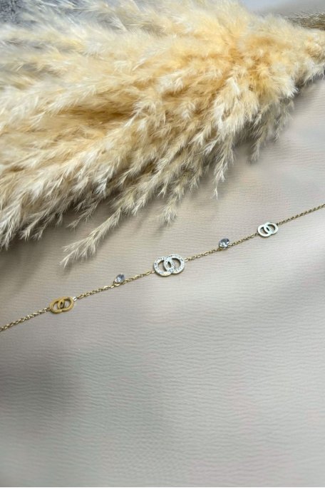 Fußkette ineinander verschlungene Ringe Strass Edelstahl gold