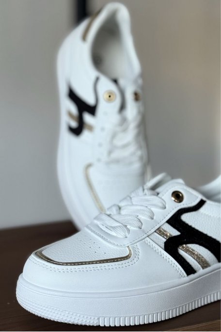 White platform sneakers with black details