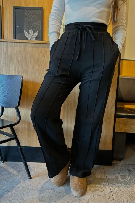 Black ribbed straight-leg jogging pants