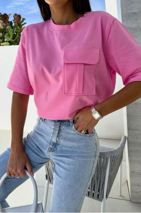 Oversize-T-Shirt Tasche rosa