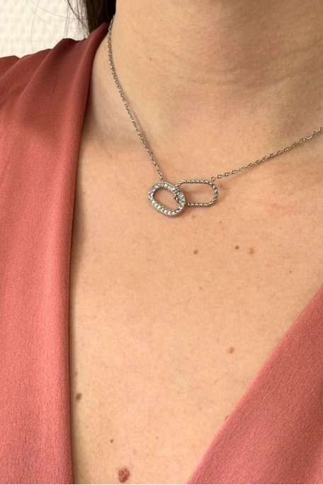 Silver stainless steel double ring necklace