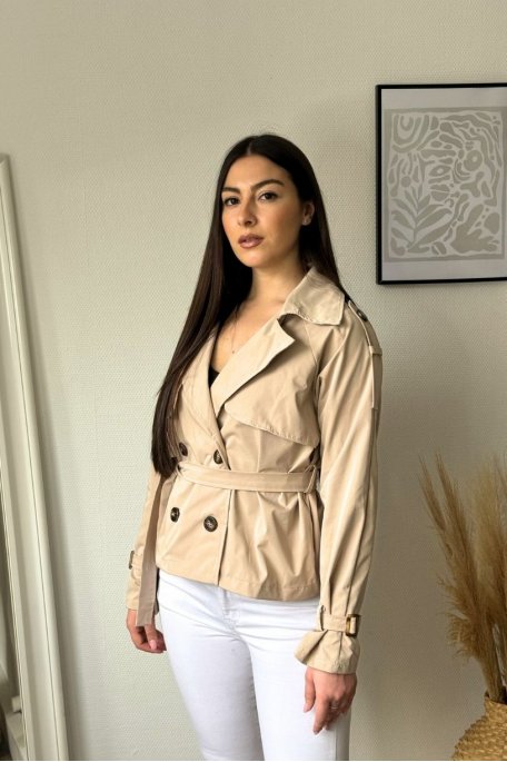 Short beige trench jacket