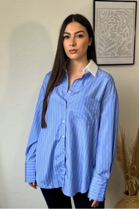 Chemise longue rayée bleu
