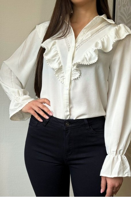 White shirt with ruffles and embroidery