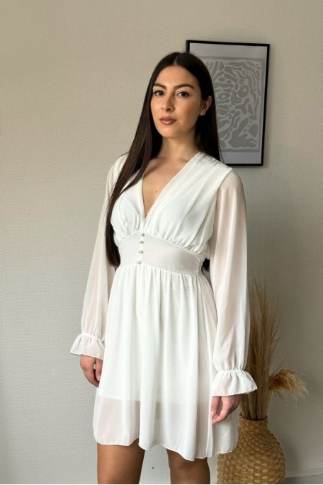 White V-neck flowing short dress