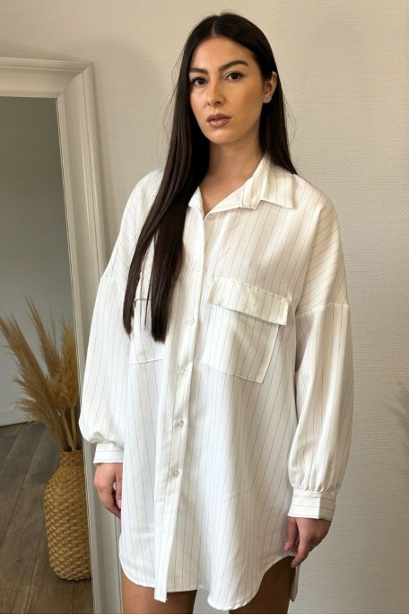 Chemise longue rayée oversize blanc