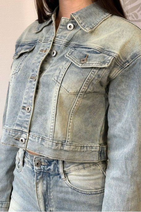 Veste courte en jean délavée - vue détails