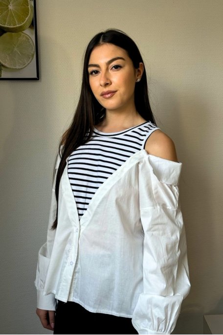 Chemise épaule dénudée avec débardeur intégré blanc