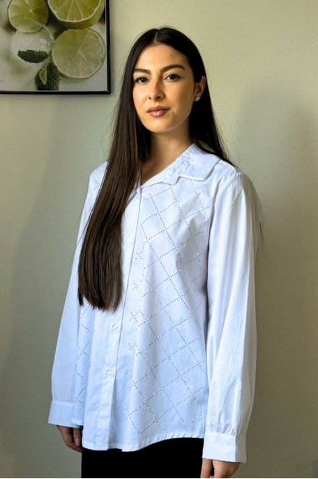 White rhinestone diamond detail shirt