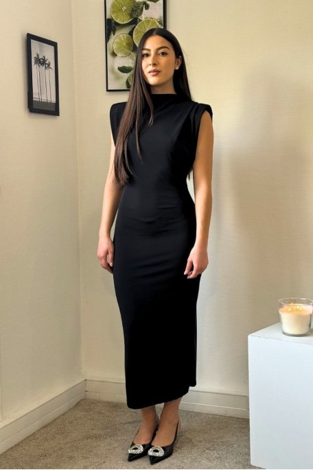 Black high neck dress with epaulettes