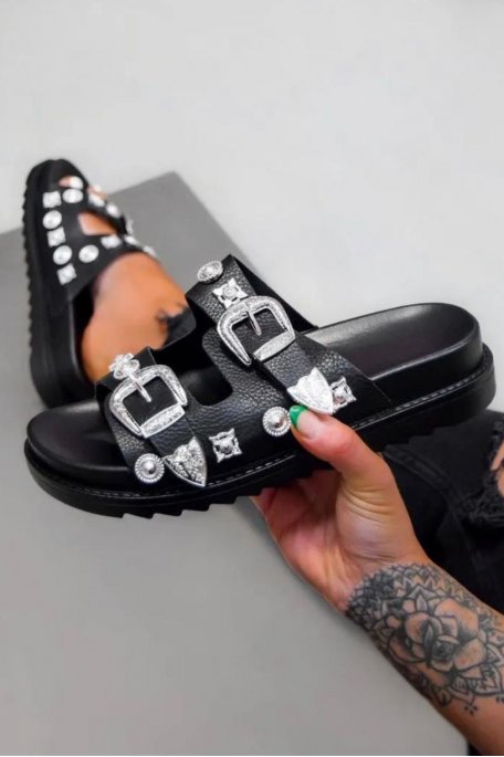 Black studded flip-flops