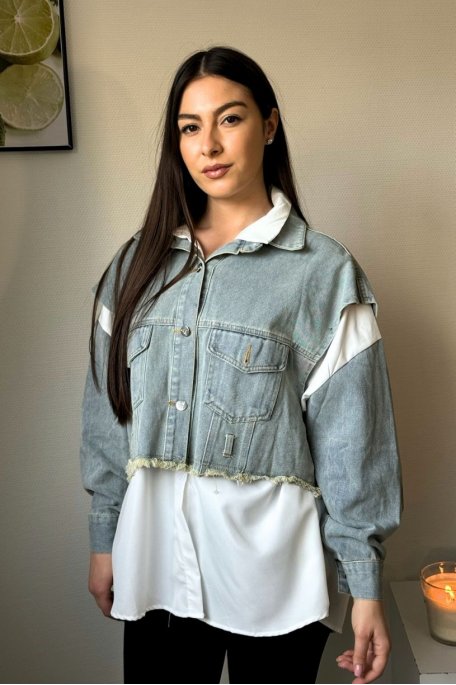 2-in-1 denim jacket with integrated white shirt