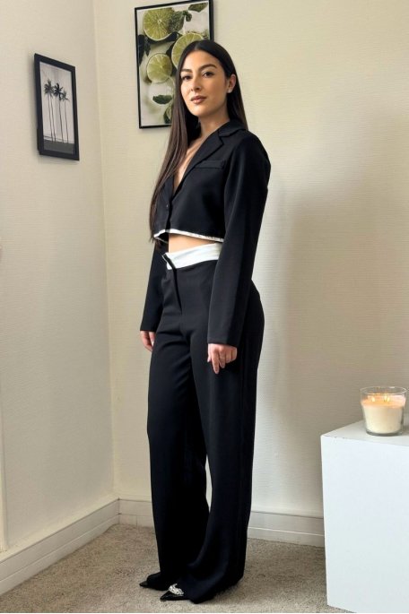 Ensemble blazer cropped pantalon large noir