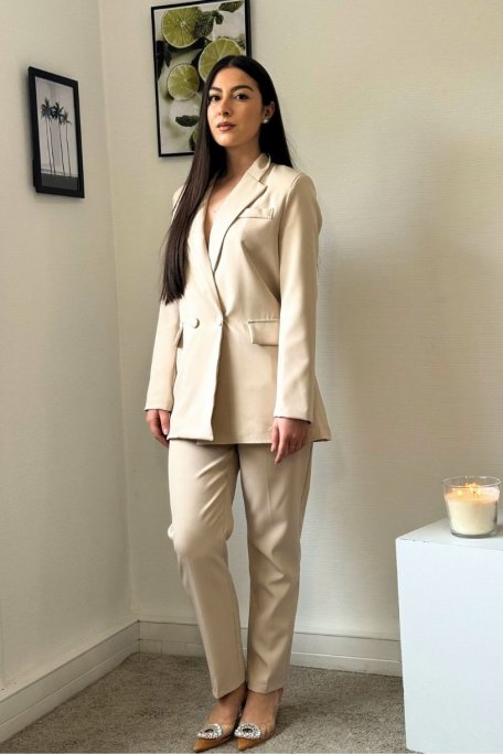 Ensemble veste blazer pantalon beige