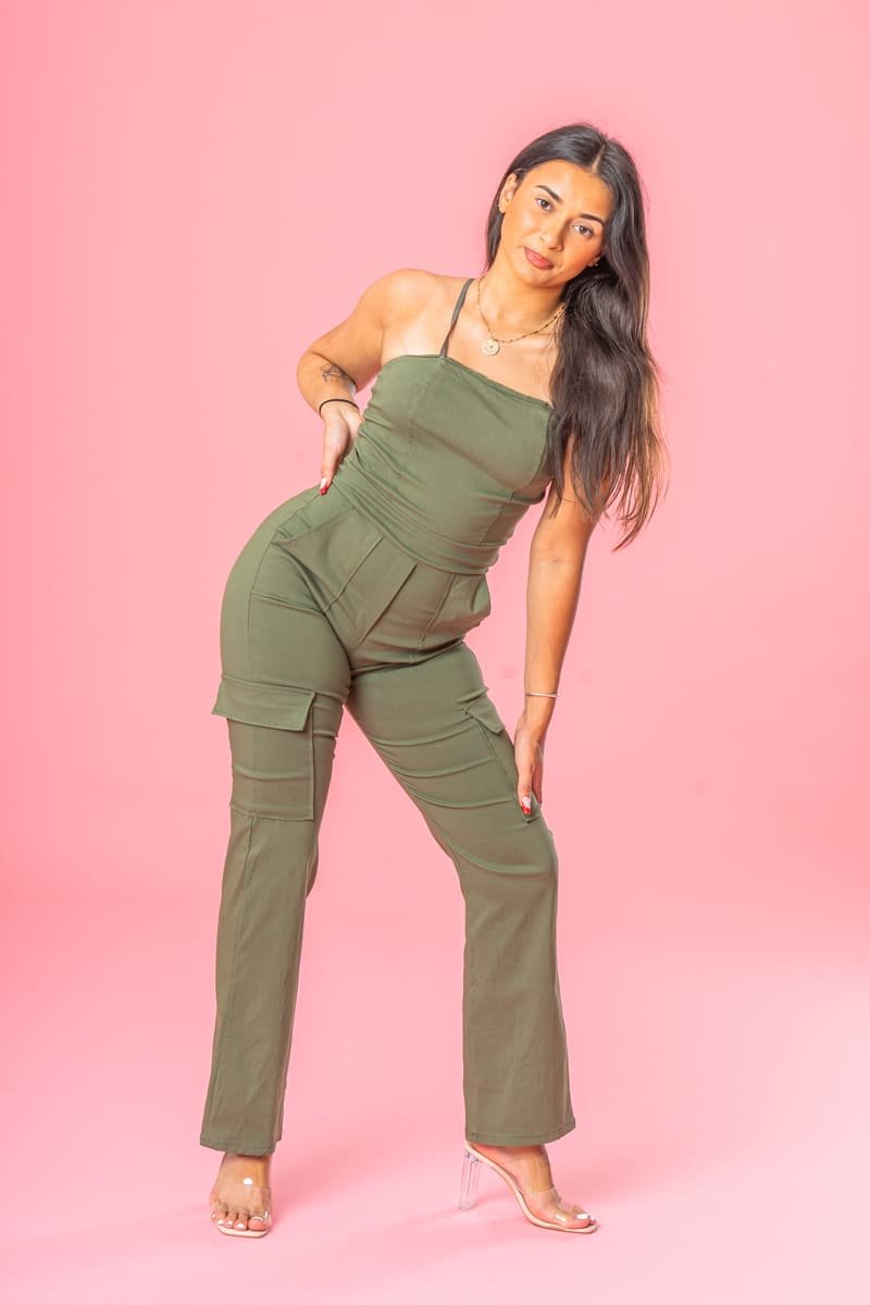 Khaki cargo pants with belt - Cinelle Paris