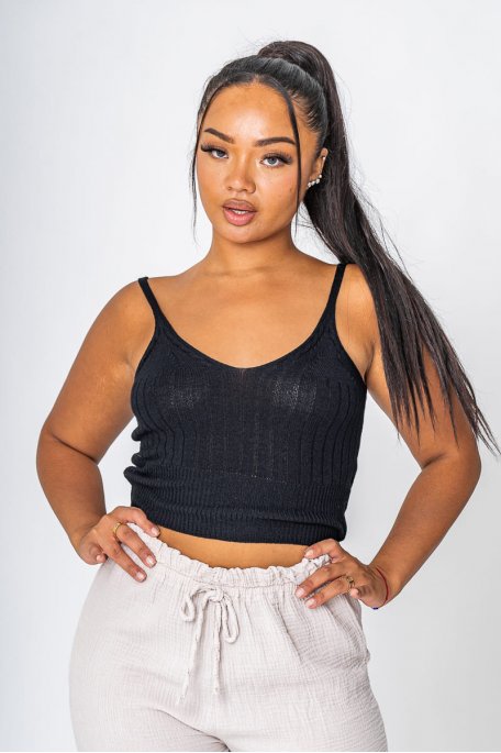 copy of Black ribbed mesh crop top