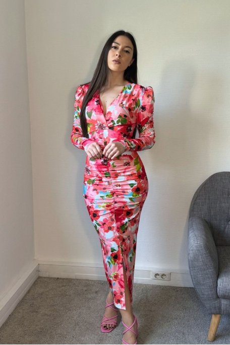 copy of Pink floral draped midi dress