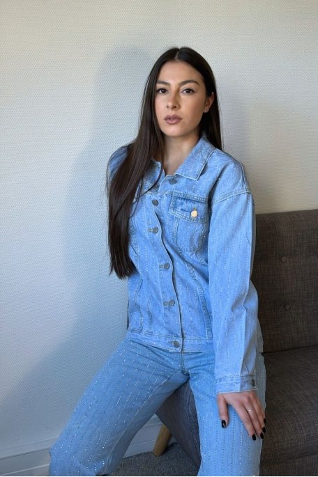 Blue rhinestone denim jacket