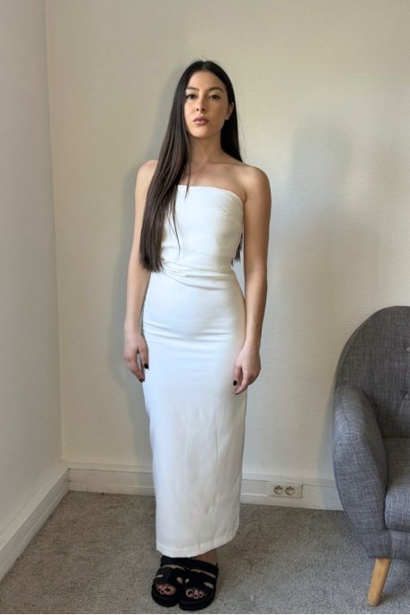 White draped strapless dress