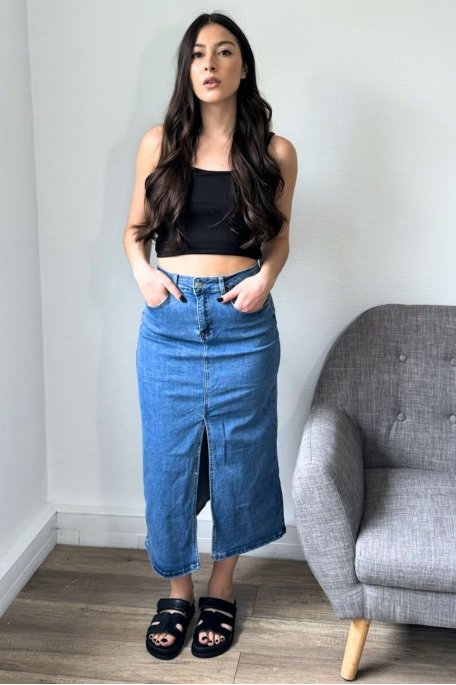 copy of Long denim skirt with blue officer buttons