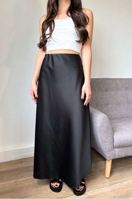 copy of Long satin trapeze skirt, black