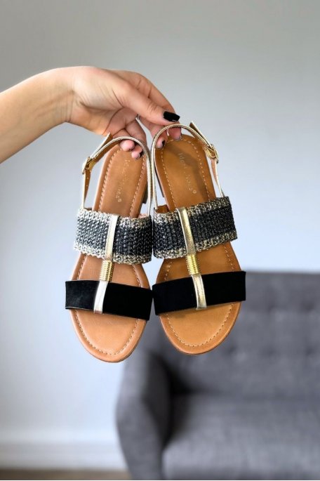 copy of Two-tone flat sandals with gold roundel and gold straps
