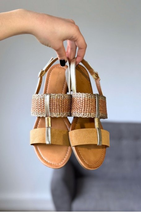 copy of Two-tone flat sandals with gold roundel and gold straps
