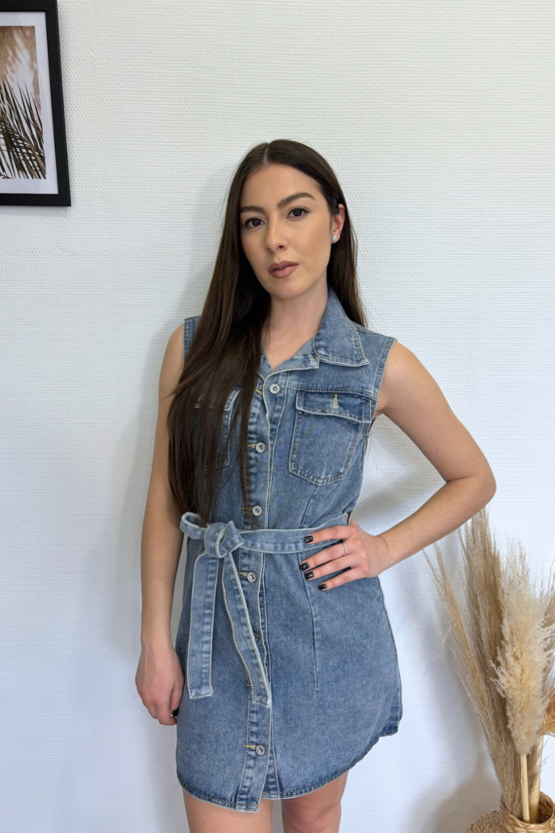 Robe sans manches en jean bleu - vue zoom